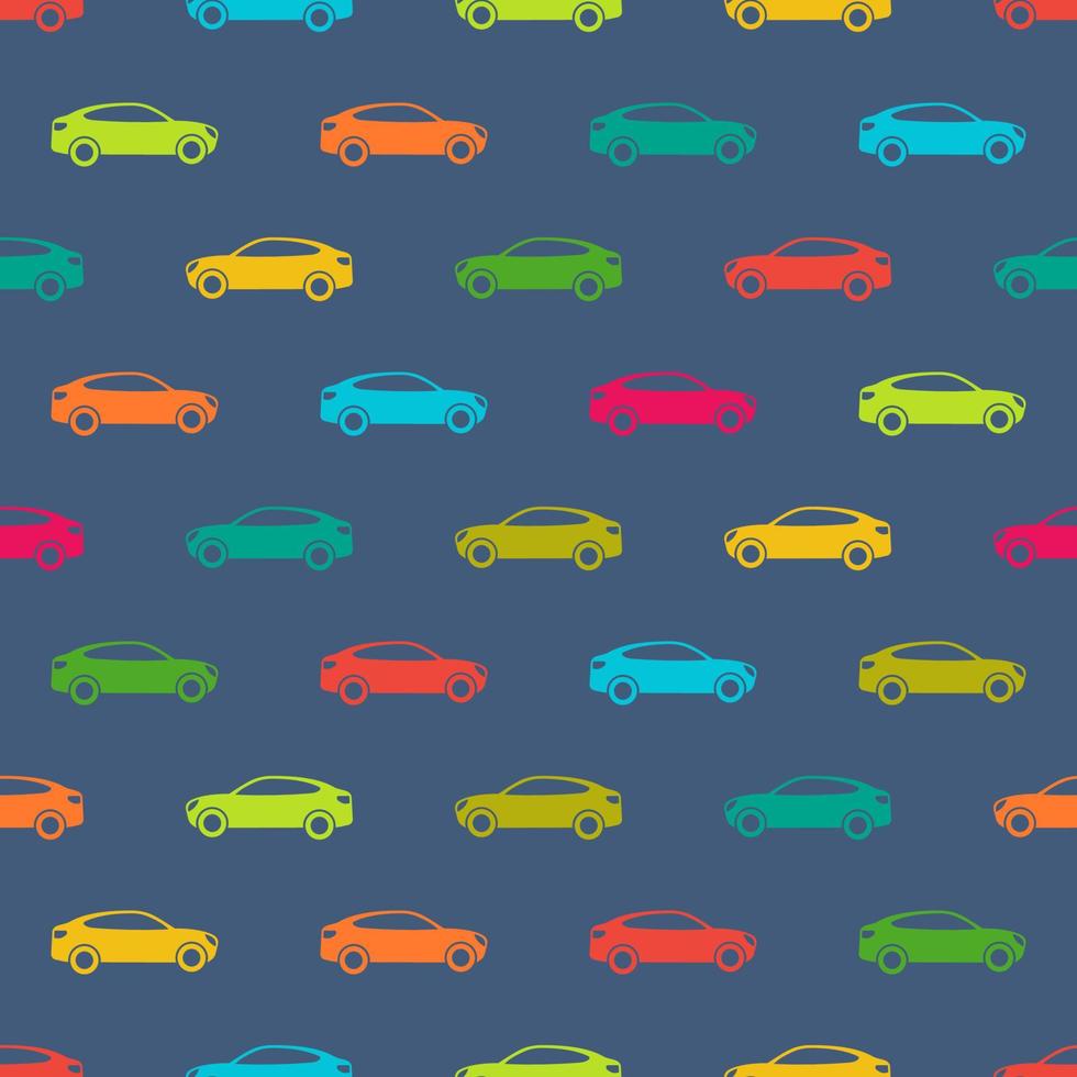 sömlös mönster med färgrik bilar på mörk bakgrund. vektor illustration.