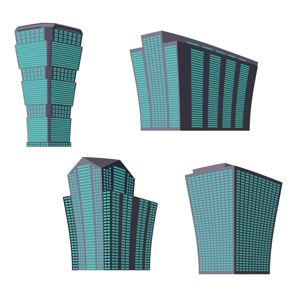 Satz von vier modernen Hochhaus auf weißem Hintergrund. Ansicht des Gebäudes von unten. isometrische vektorillustration. vektor