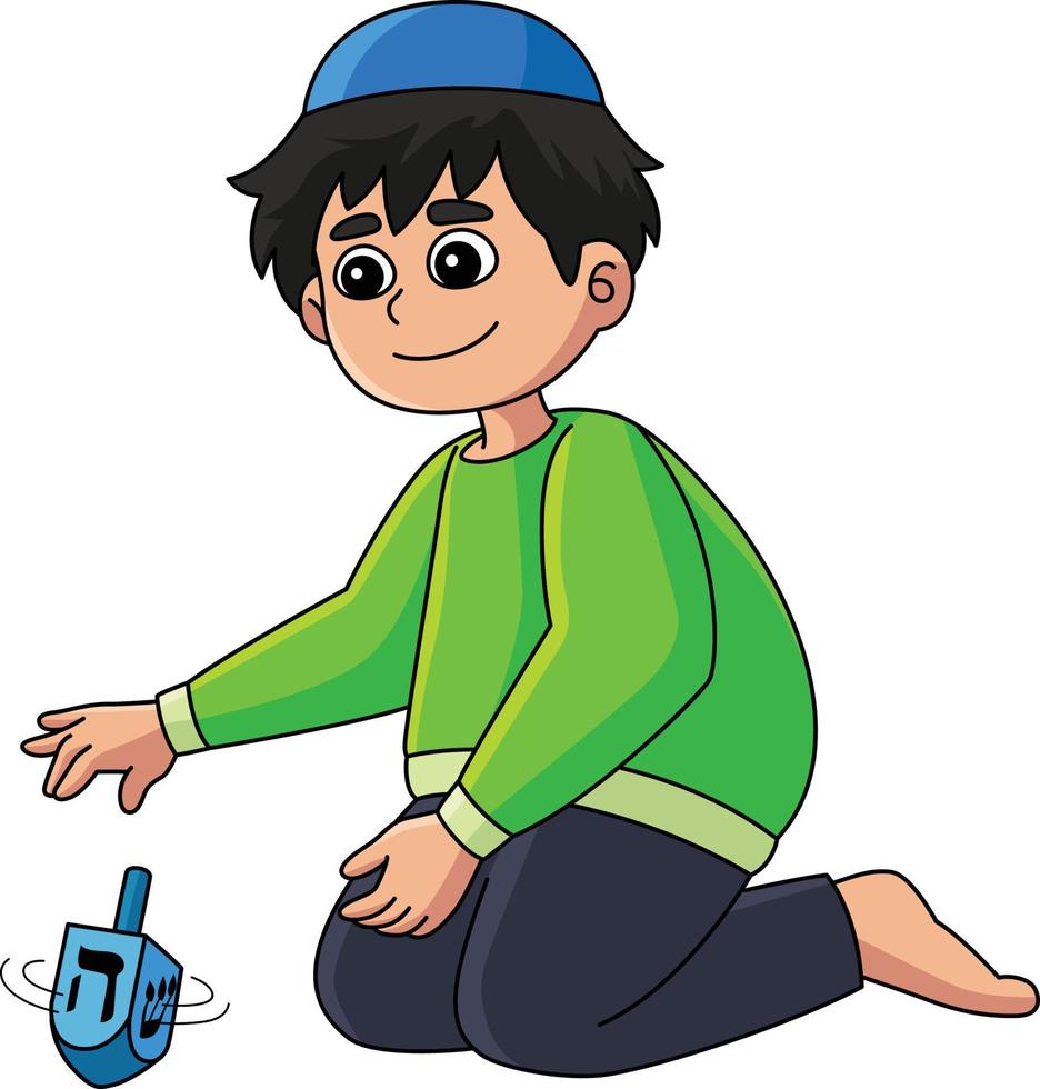 hanukkah pojke spelar dreidel tecknad serie ClipArt vektor