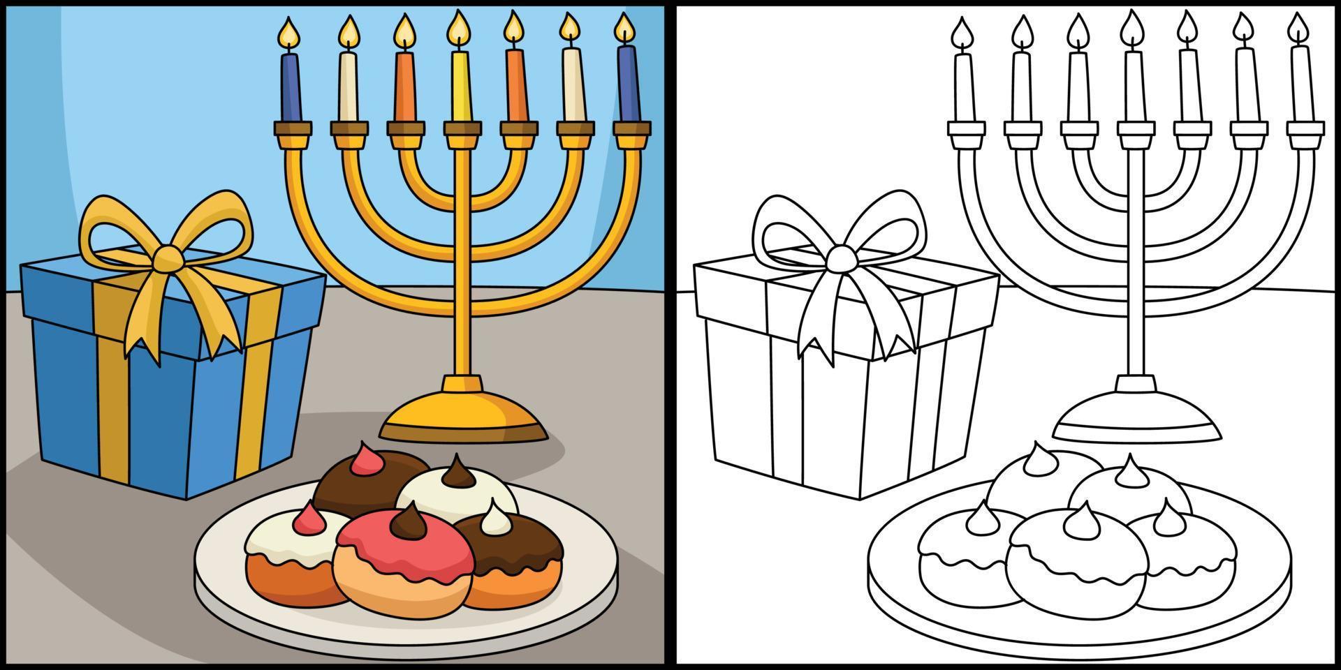 hanukkah Sufganiot gåva färg illustration vektor