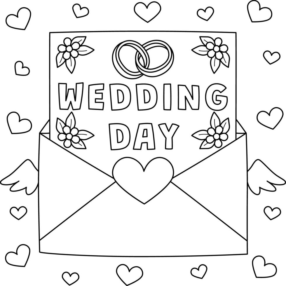 bröllop dag brev färg sida för barn vektor