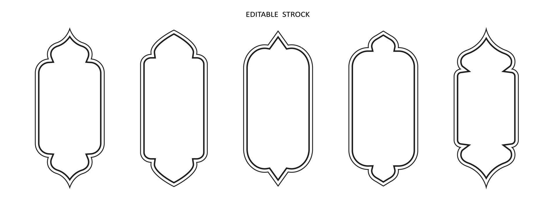 islamische Vektorform eines Fenster- oder Türbogens. arabisches Rahmenset. ramadan kareem bearbeitbares umrisssymbol vektor