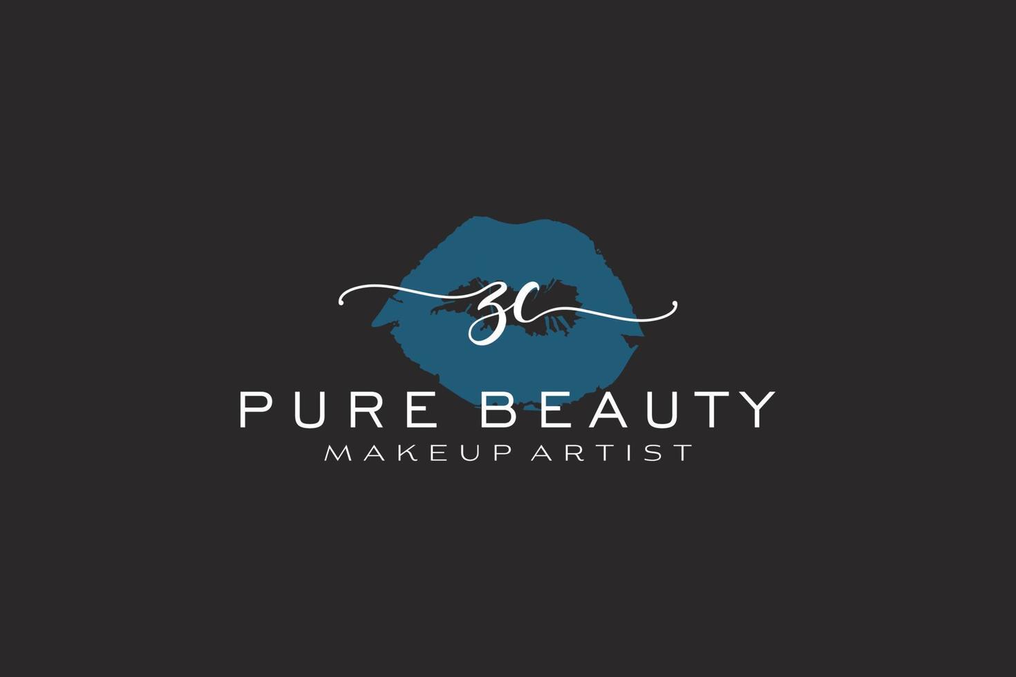 anfängliches zc-Aquarelllippen-vorgefertigtes Logo-Design, Logo für Make-up-Künstler-Business-Branding, errötendes Beauty-Boutique-Logo-Design, Kalligrafie-Logo mit kreativer Vorlage. vektor