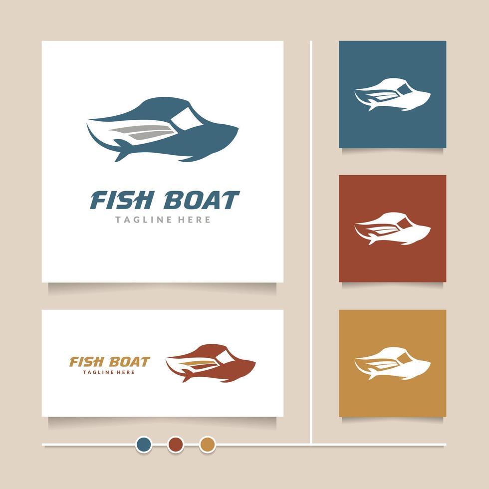 kreativ aning och enkel begrepp vektor fisk båt logotyp design