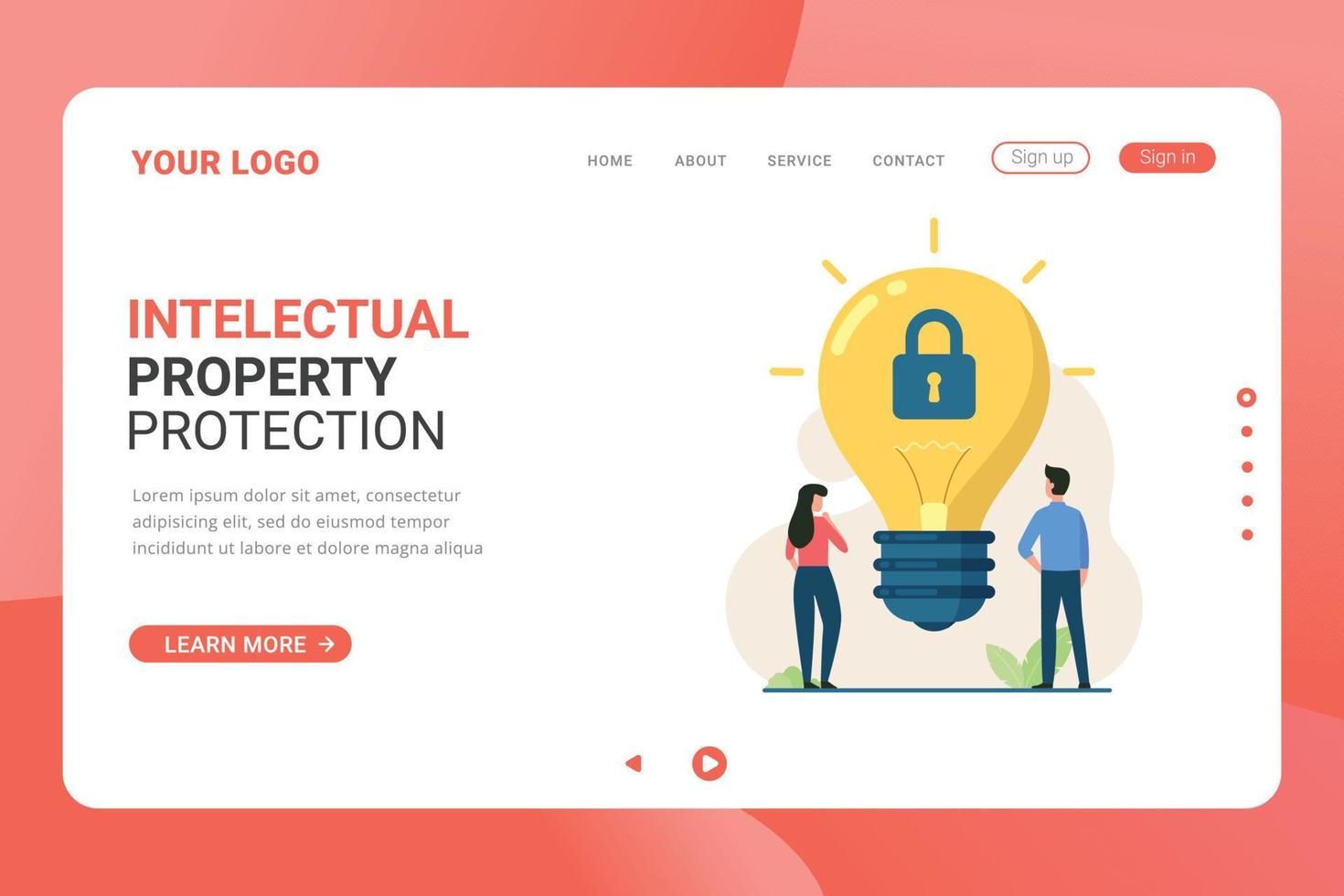 intellektuell fast egendom skydd service landning sida mall vektor