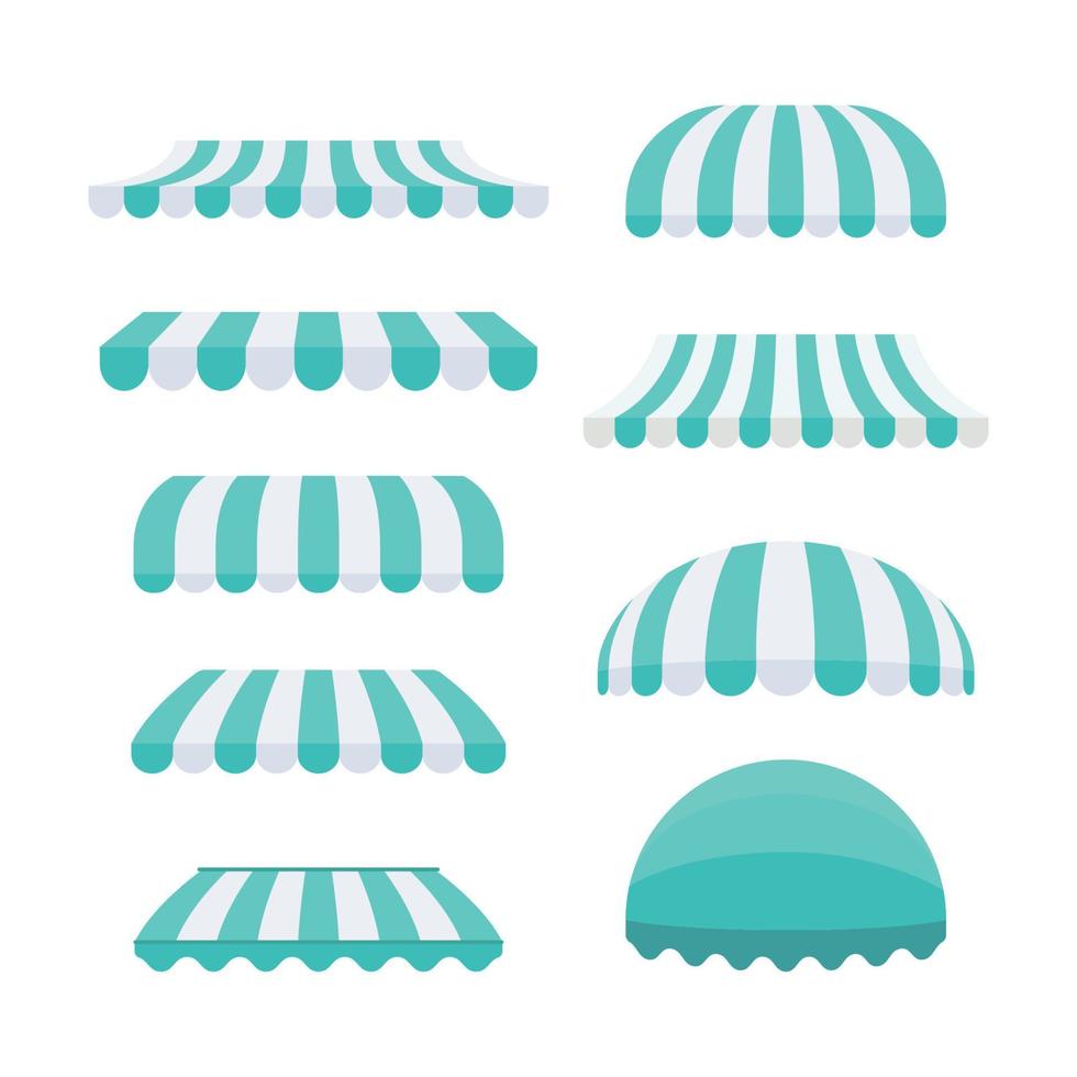 tosca och vit parasoll utomhus- markiser för Kafé och affär fönster vektor uppsättning isolerat