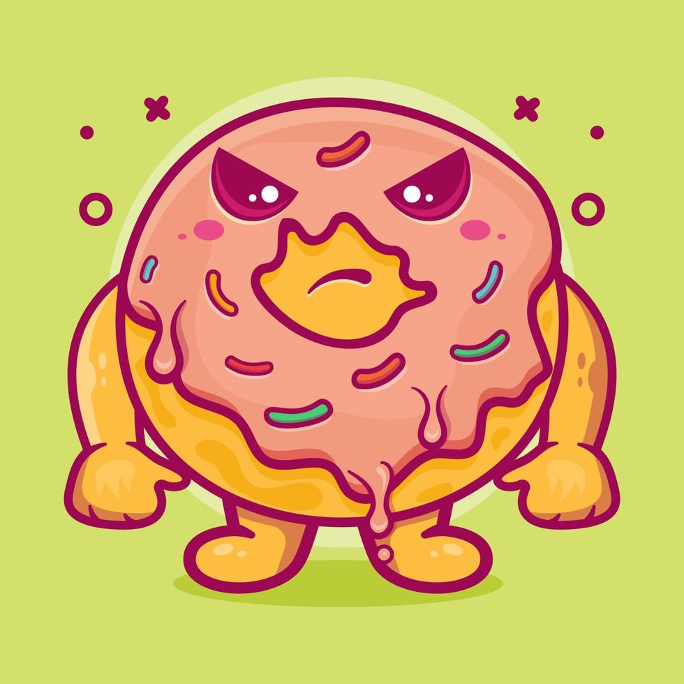 ernsthaftes Donut-Essen-Charakter-Maskottchen mit wütendem Ausdruck isolierter Cartoon im flachen Design vektor