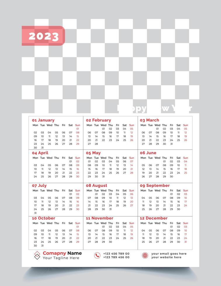 2023 vägg kalender mall design vektor