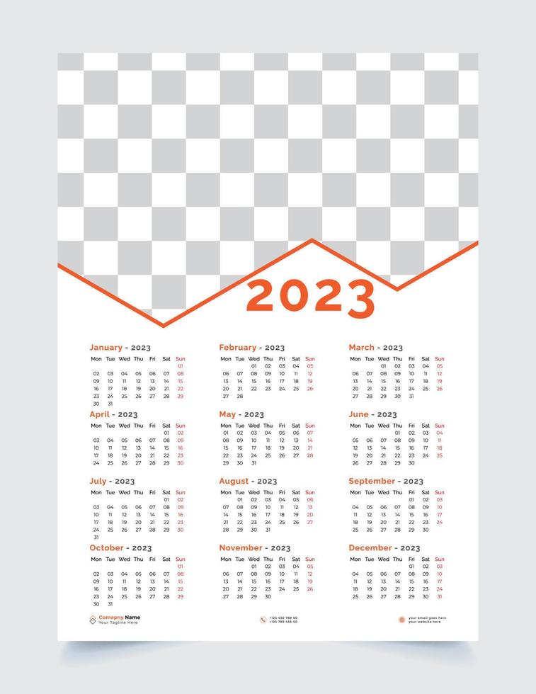 Design der Wandkalendervorlage 2023 vektor