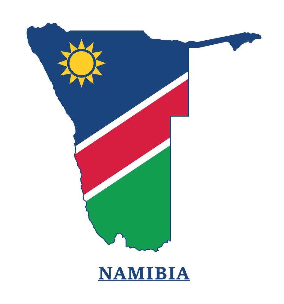 namibia nationalflaggenkartendesign, illustration der namibia-landesflagge innerhalb der karte vektor