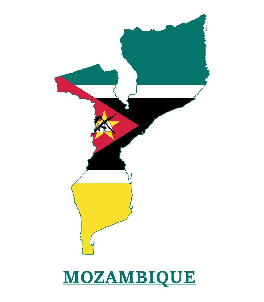 Mosambik-Nationalflaggen-Kartendesign, Illustration der Mosambik-Landesflagge innerhalb der Karte vektor