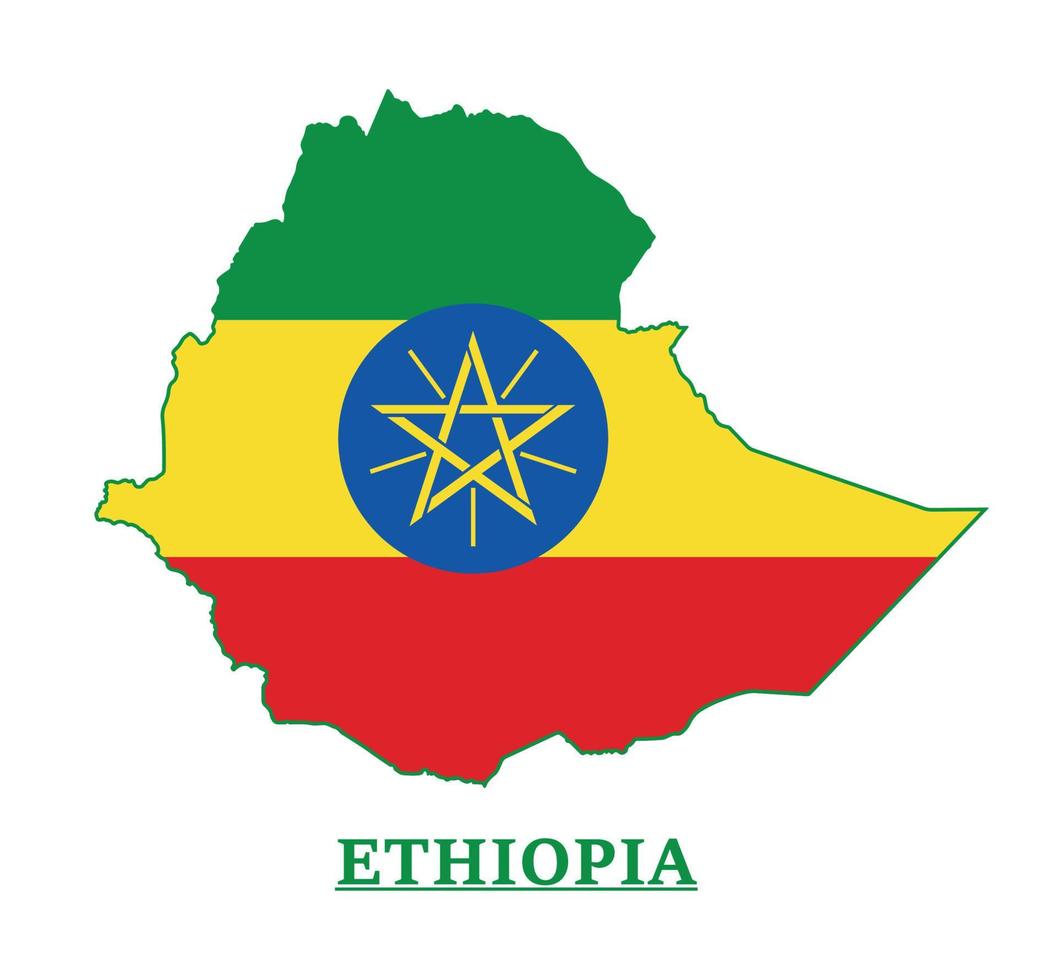 äthiopien nationalflaggenkartendesign, illustration der äthiopischen landesflagge innerhalb der karte vektor