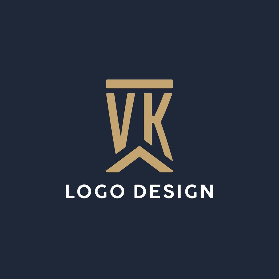 vk första monogram logotyp design i en rektangulär stil med böjd sidor vektor