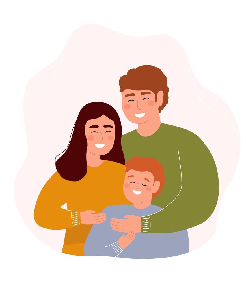 Lycklig familj kramar. mamma, pappa, son tillsammans. vektor grafik.