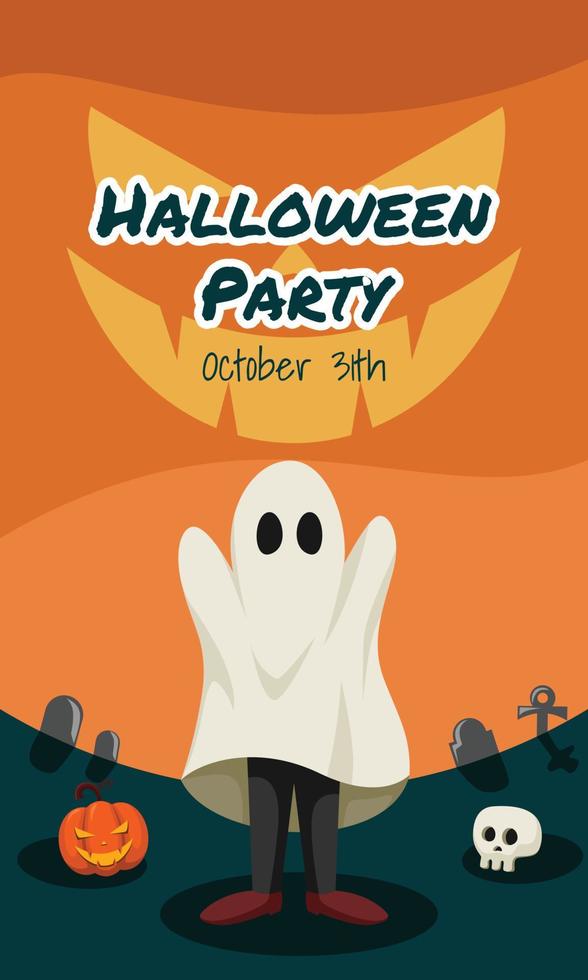 Halloween-Party-Einladungskarte. Design-Vektorillustration des Geistes flache. vektor