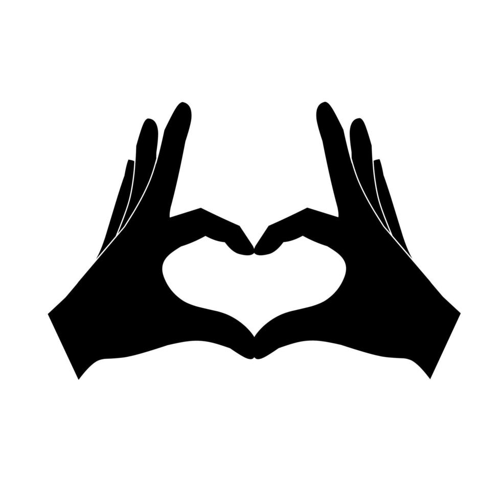 Vektorsilhouette einer Hand, die eine Herzform macht. Handsymbol. isoliert auf weißem Hintergrund. toll für valentinstag. vektor