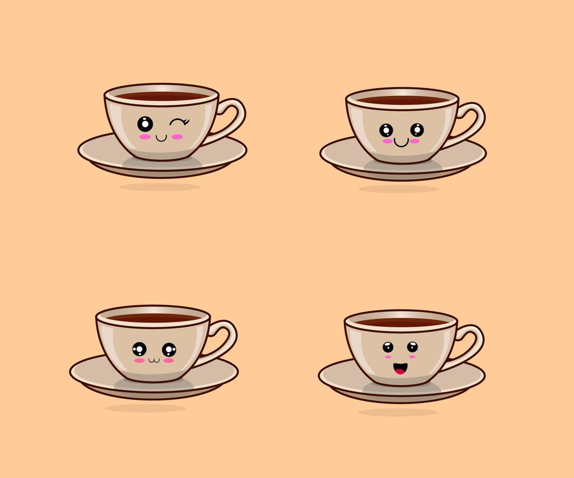 Vektorgrafik-Design Illustration einer Gruppe von Kaffeetassen mit verschiedenen lustigen Ausdrücken vektor