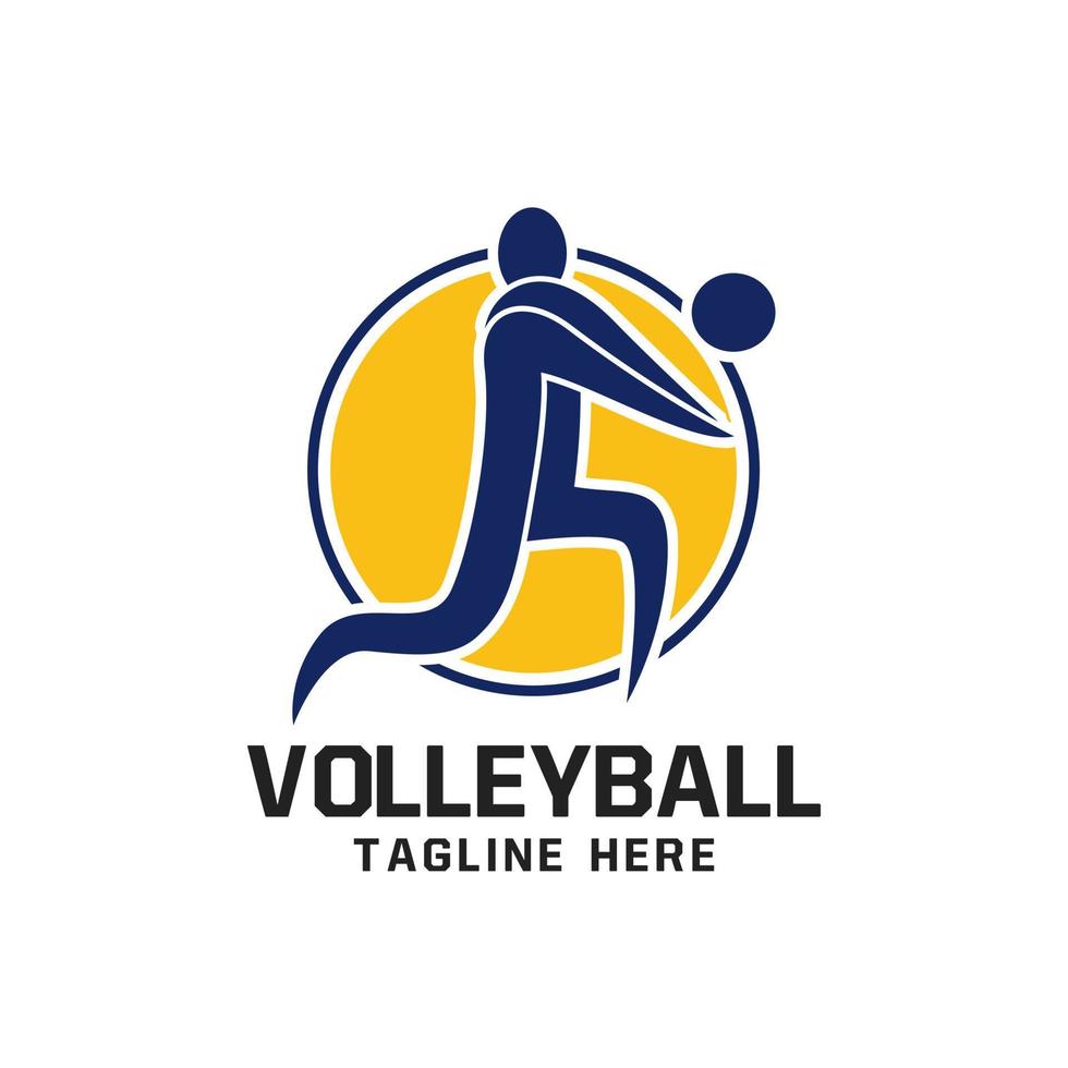 Volleyball-Logo-Design mit Volleyball-Spieler-Symbol vektor