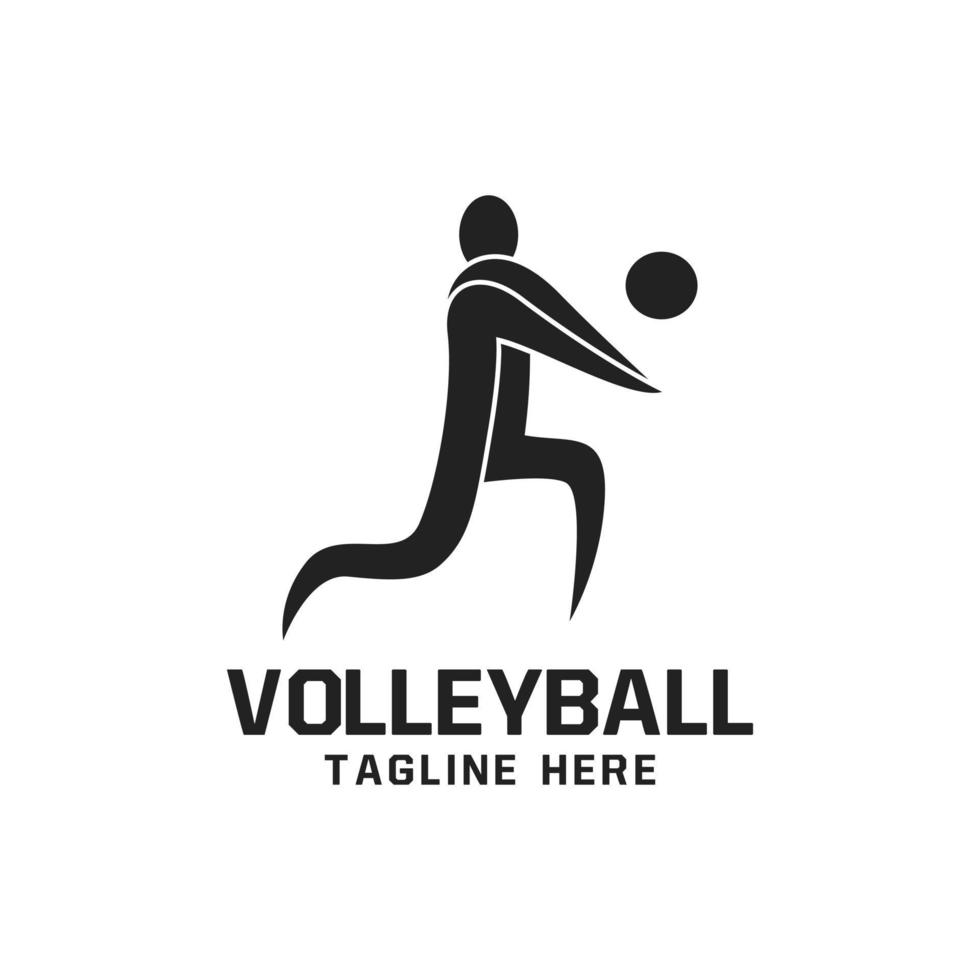 Volleyball-Logo-Design mit Volleyball-Spieler-Silhouette-Symbol vektor