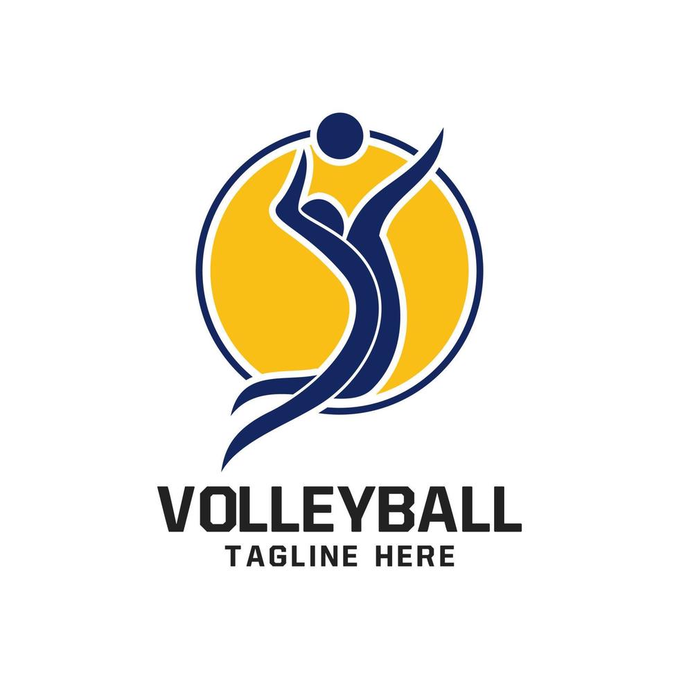 Volleyball-Logo-Design mit Menschen springen auf das Ball-Symbol vektor
