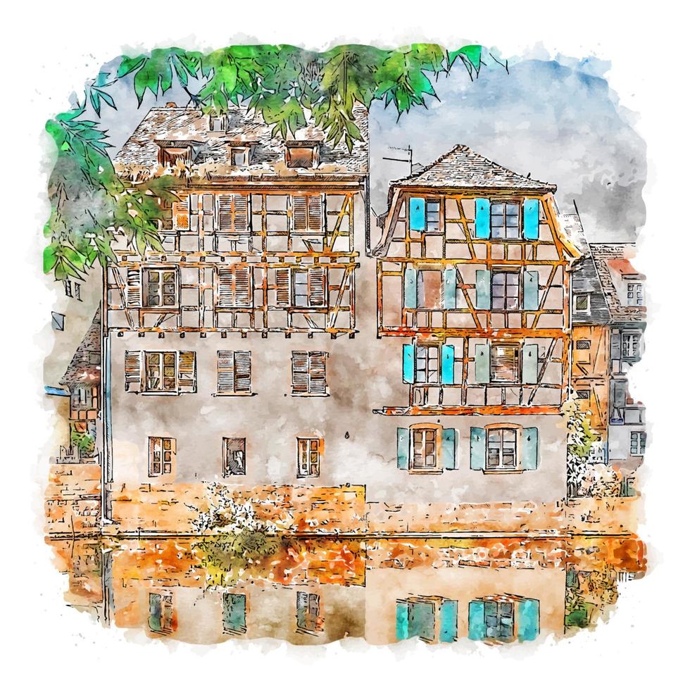 strasbourg Frankrike akvarell skiss handritad illustration vektor