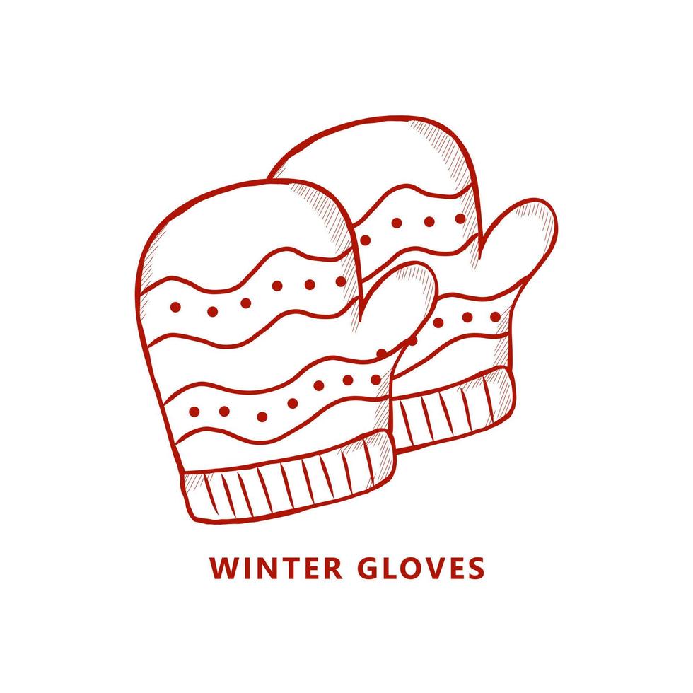 handschuhe weihnachtsmode symbol illustration. Winterhandschuhe Logo Vintage Hand gezeichnet. Kleidung Geschenk Weihnachten Symbol Vektor