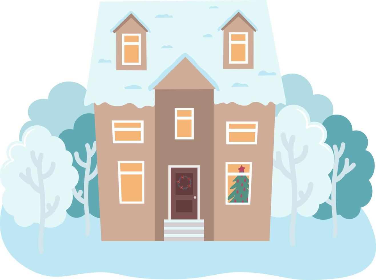 vektor illustration av isolerat dekorerad byggnader, ny år och jul hus på natur bakgrund. Semester och firande, vinter- arkitektur