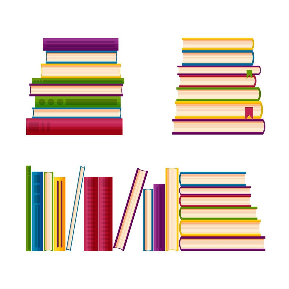 böcker pålar för en stack. bibliotek böcker i tecknad serie stil. vektor illustration