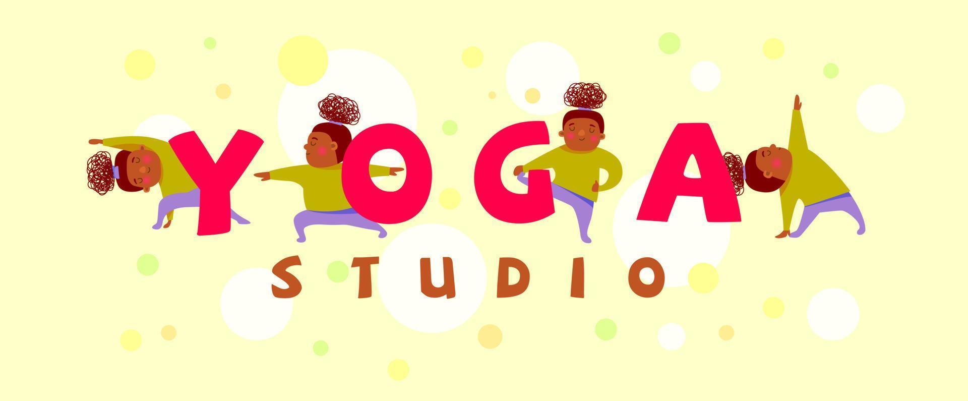 en mörkhyad flicka gör annorlunda yoga asanas. logotyp, affisch för yoga studio. vektor