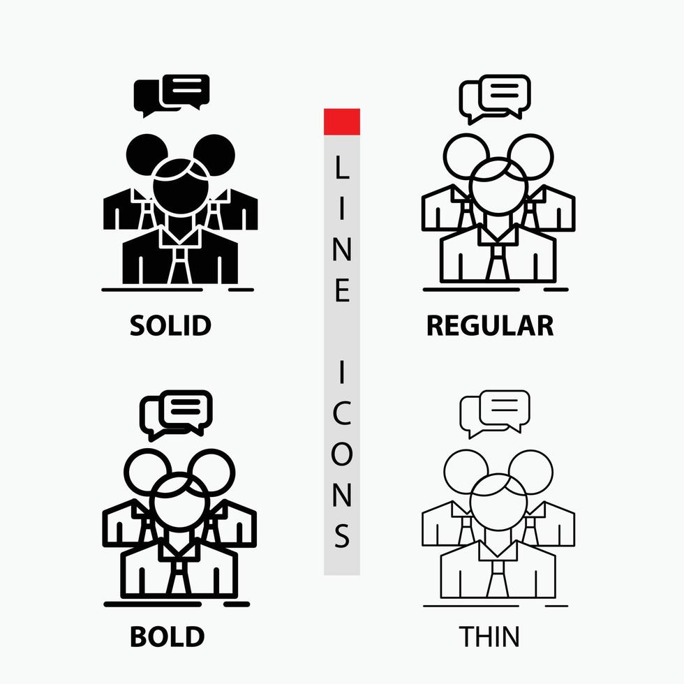 grupp. företag. möte. människor. team ikon i tunn. regelbunden. djärv linje och glyf stil. vektor illustration