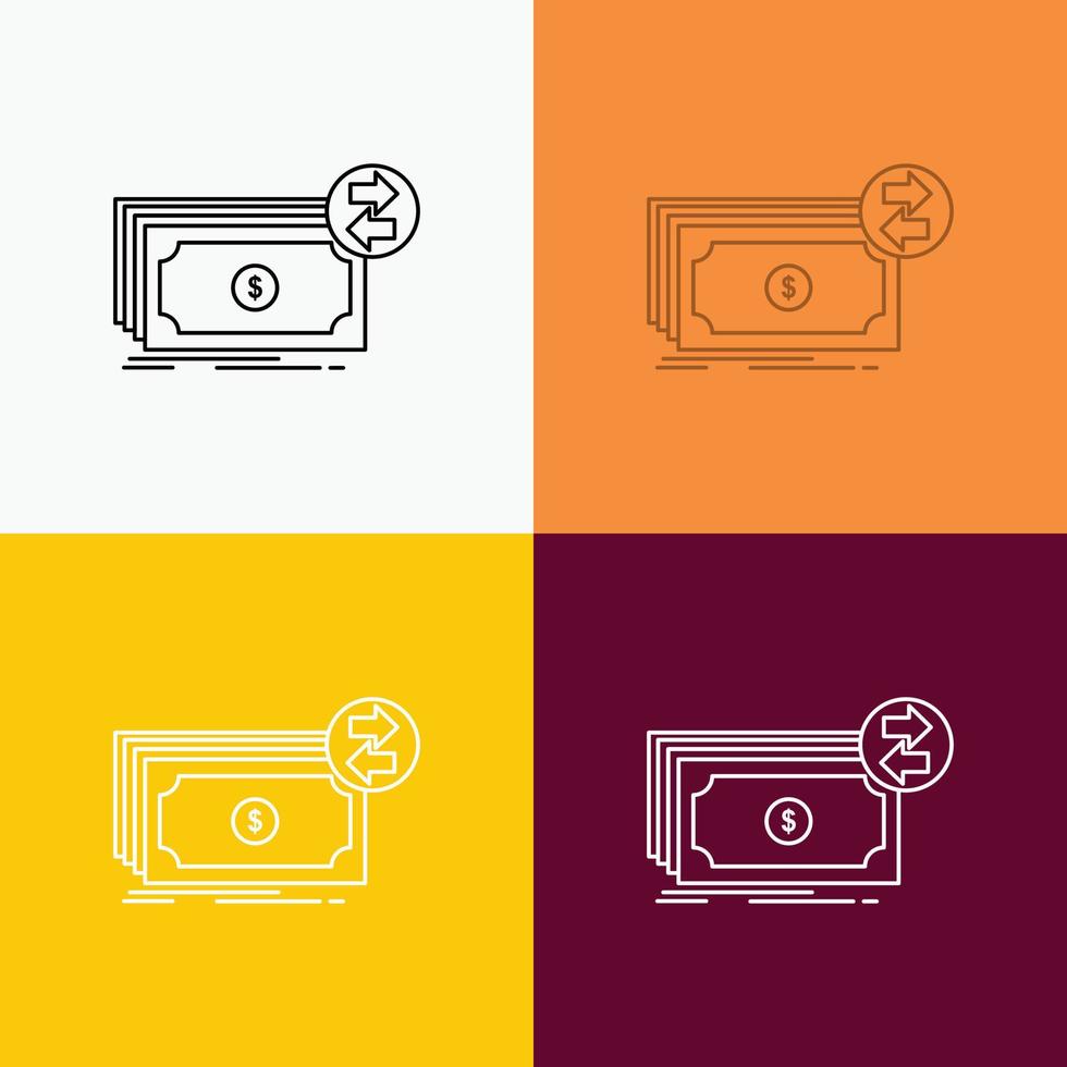 Banknoten. Kasse. Dollar. fließen. Geldsymbol über verschiedenen Hintergrund. Linienstil-Design. entwickelt für Web und App. eps 10-Vektorillustration vektor