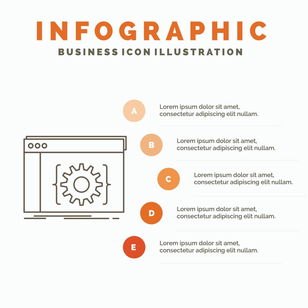 api. app. kodning. utvecklaren. programvara infographics mall för hemsida och presentation. linje grå ikon med orange infographic stil vektor illustration