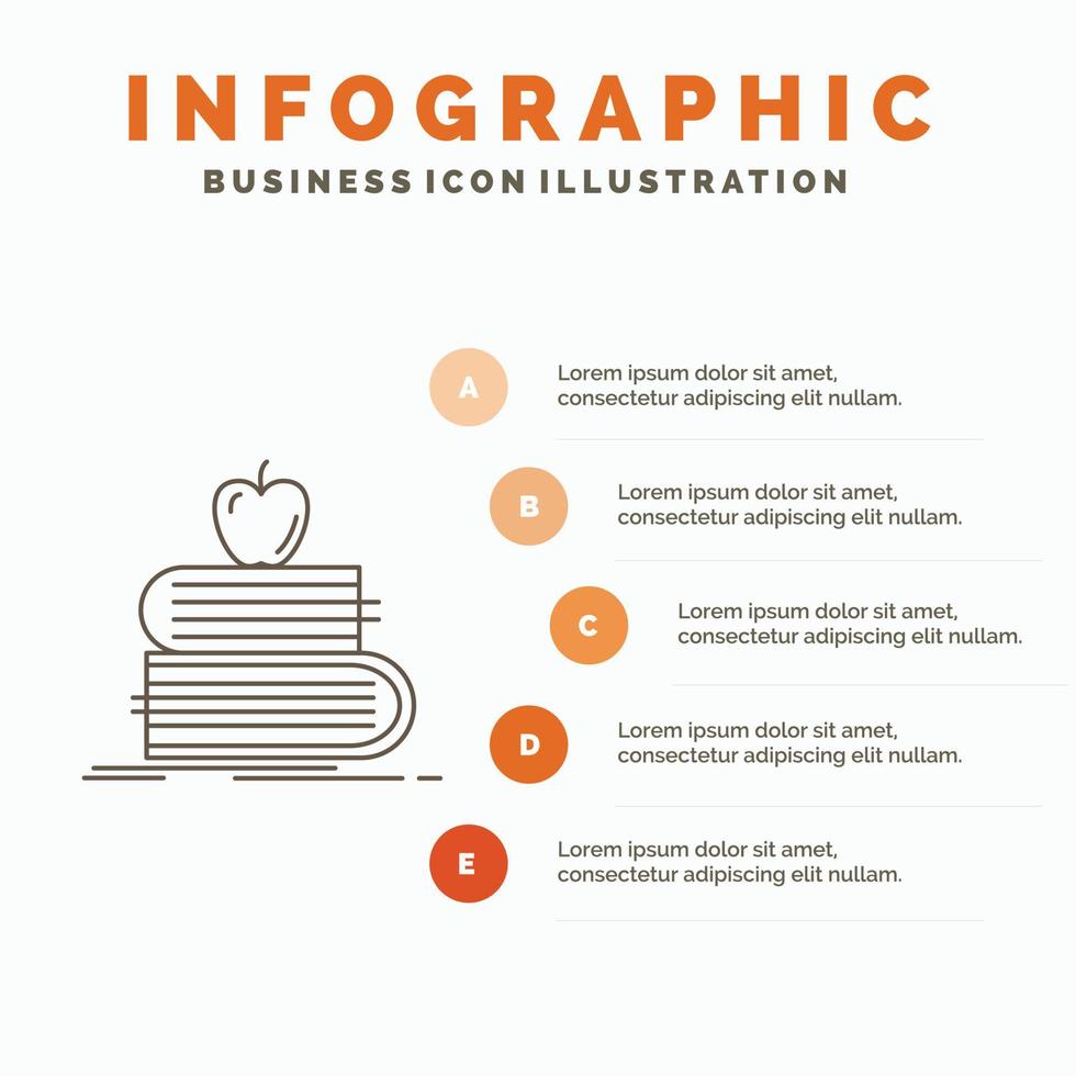 tillbaka till skola. skola. studerande. böcker. äpple infographics mall för hemsida och presentation. linje grå ikon med orange infographic stil vektor illustration