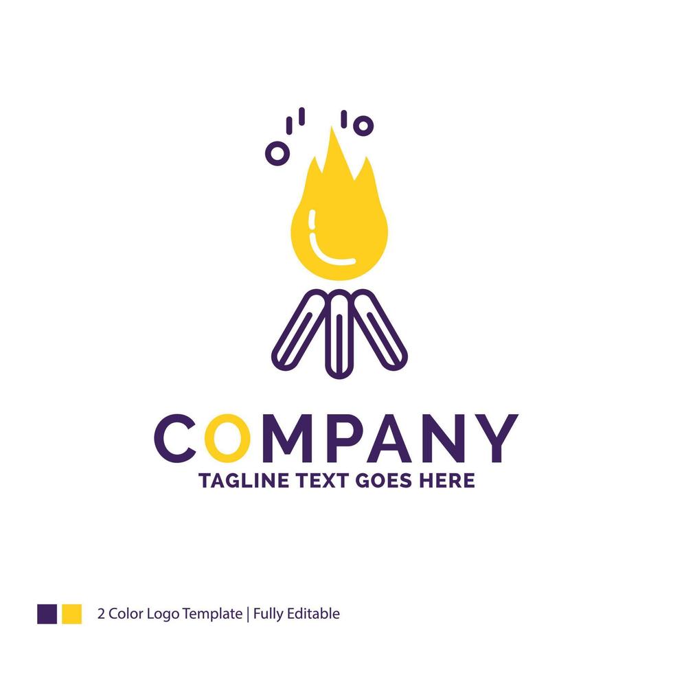 företag namn logotyp design för brand. flamma. bål. camping. läger. lila och gul varumärke namn design med plats för Tagline. kreativ logotyp mall för små och stor företag. vektor