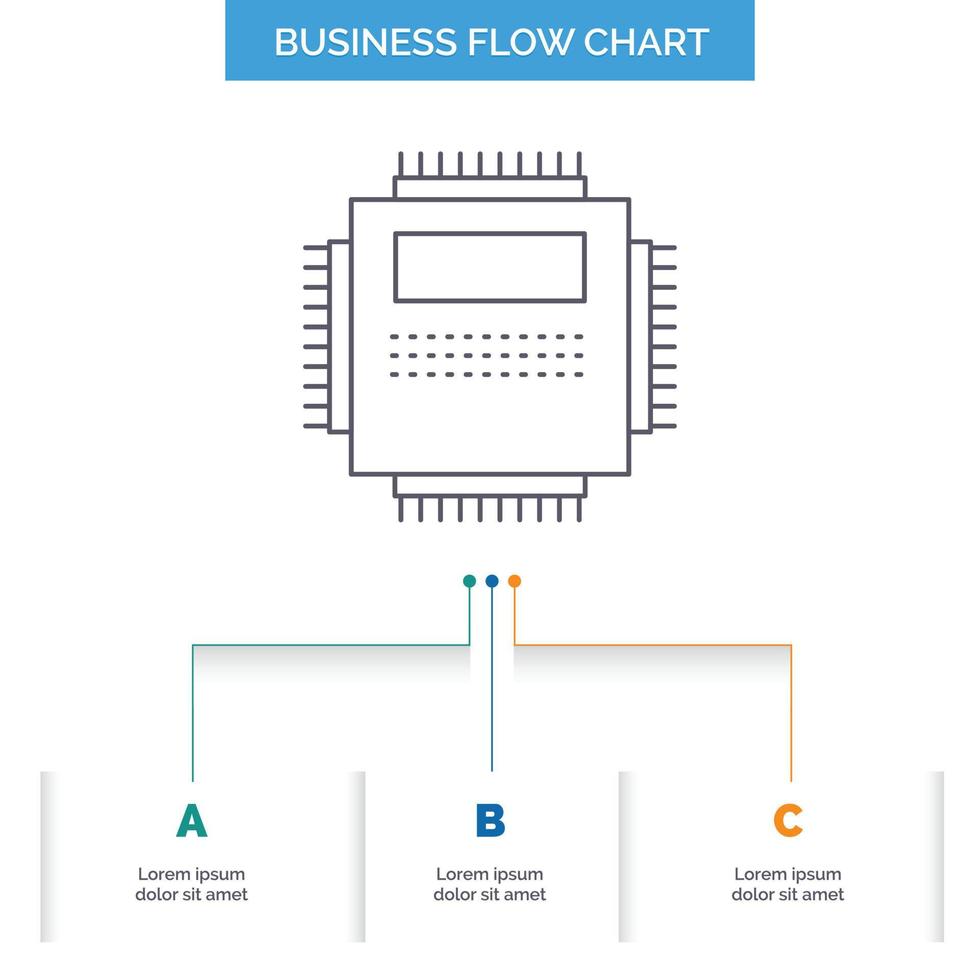 Prozessor. Hardware. Computer. Stk. Technologie-Business-Flow-Chart-Design mit 3 Schritten. Liniensymbol für Präsentation Hintergrundvorlage Platz für Text vektor