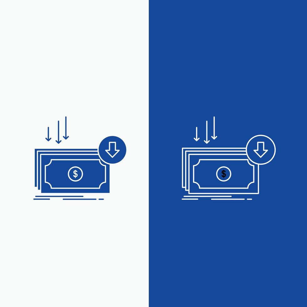 företag. kosta. skära. bekostnad. finansiera. pengar linje och glyf webb knapp i blå Färg vertikal baner för ui och ux. hemsida eller mobil Ansökan vektor