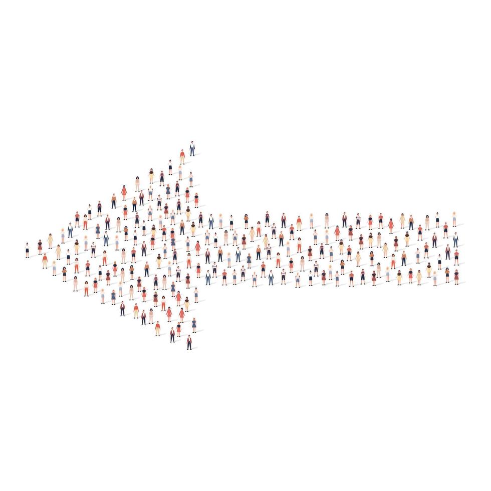 große Gruppe von Menschen Silhouette zusammengedrängt in Pfeil nach links Richtung Form isoliert auf weißem Hintergrund. Vektor-Illustration vektor
