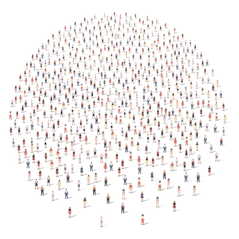 große Gruppe von Menschen Silhouette zusammengedrängt in runder Form isoliert auf weißem Hintergrund. Vektor-Illustration vektor