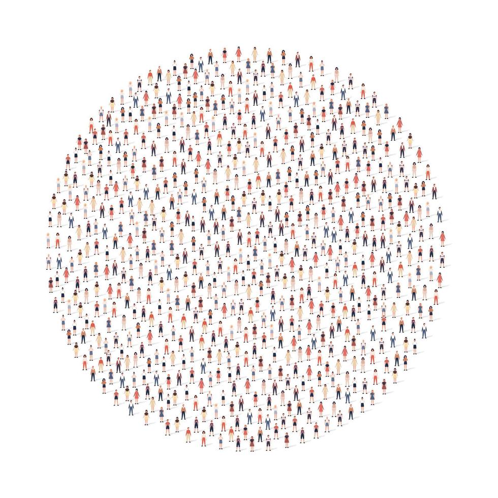 große Gruppe von Menschen Silhouette zusammengedrängt in Kreisform isoliert auf weißem Hintergrund. Vektor-Illustration vektor