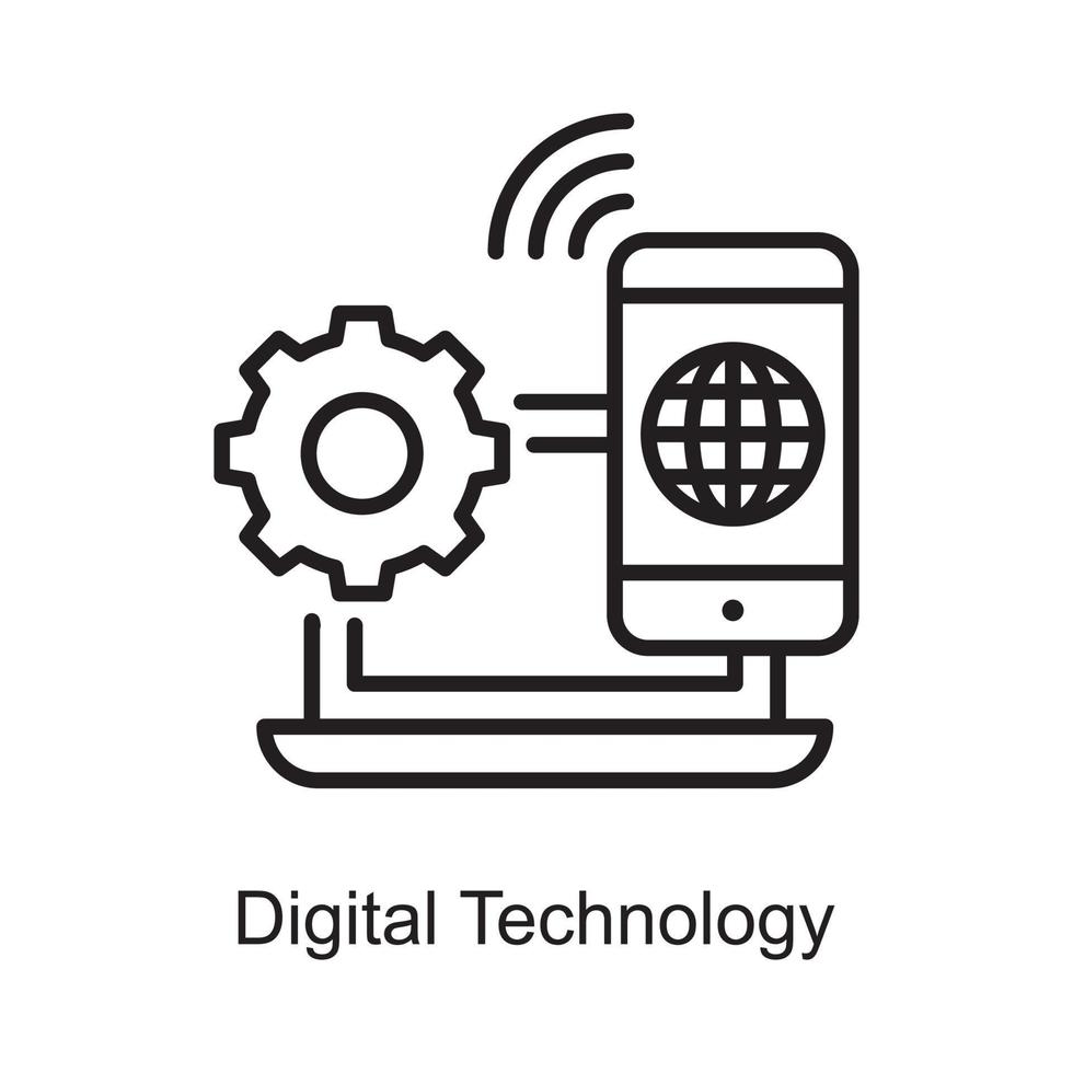 digital teknologi vektor översikt ikon design illustration. internet av saker symbol på vit bakgrund eps 10 fil