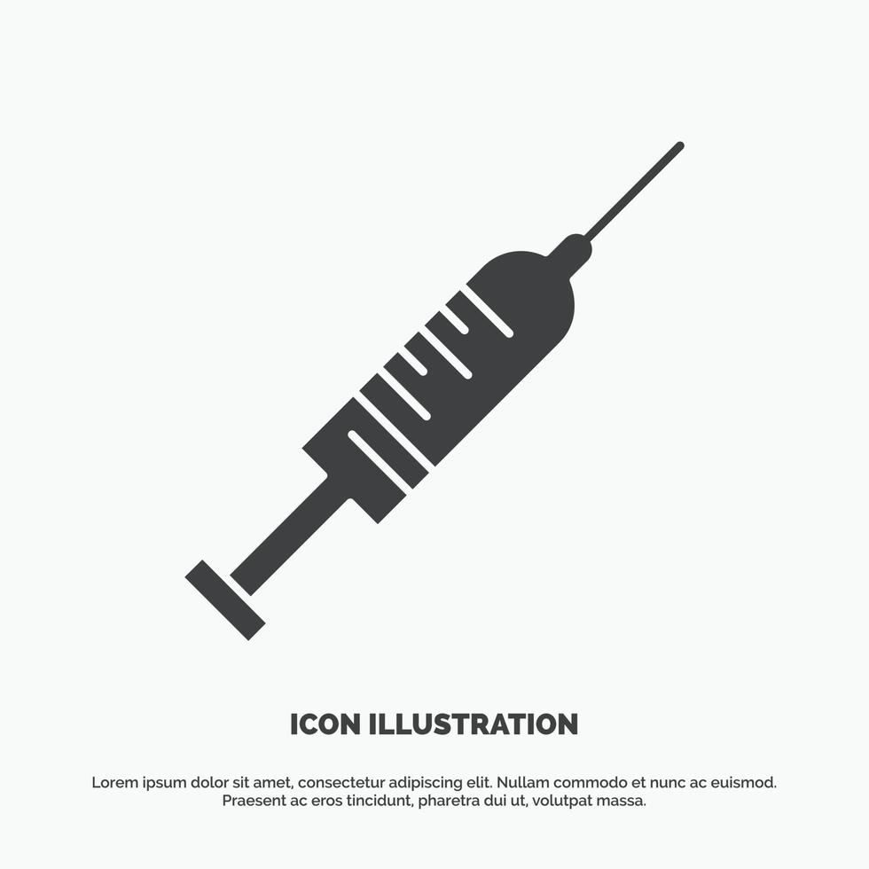 spruta. injektion. vaccin. nål. skott ikon. glyf vektor grå symbol för ui och ux. hemsida eller mobil Ansökan