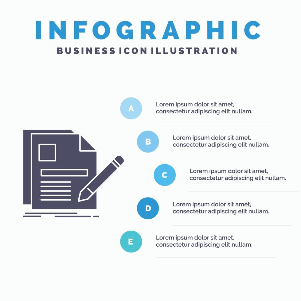 dokumentieren. Datei. Seite. Stift. Lebenslauf-Infografik-Vorlage für Website und Präsentation. Glyph graues Symbol mit blauer Infografik-Stil-Vektorillustration. vektor