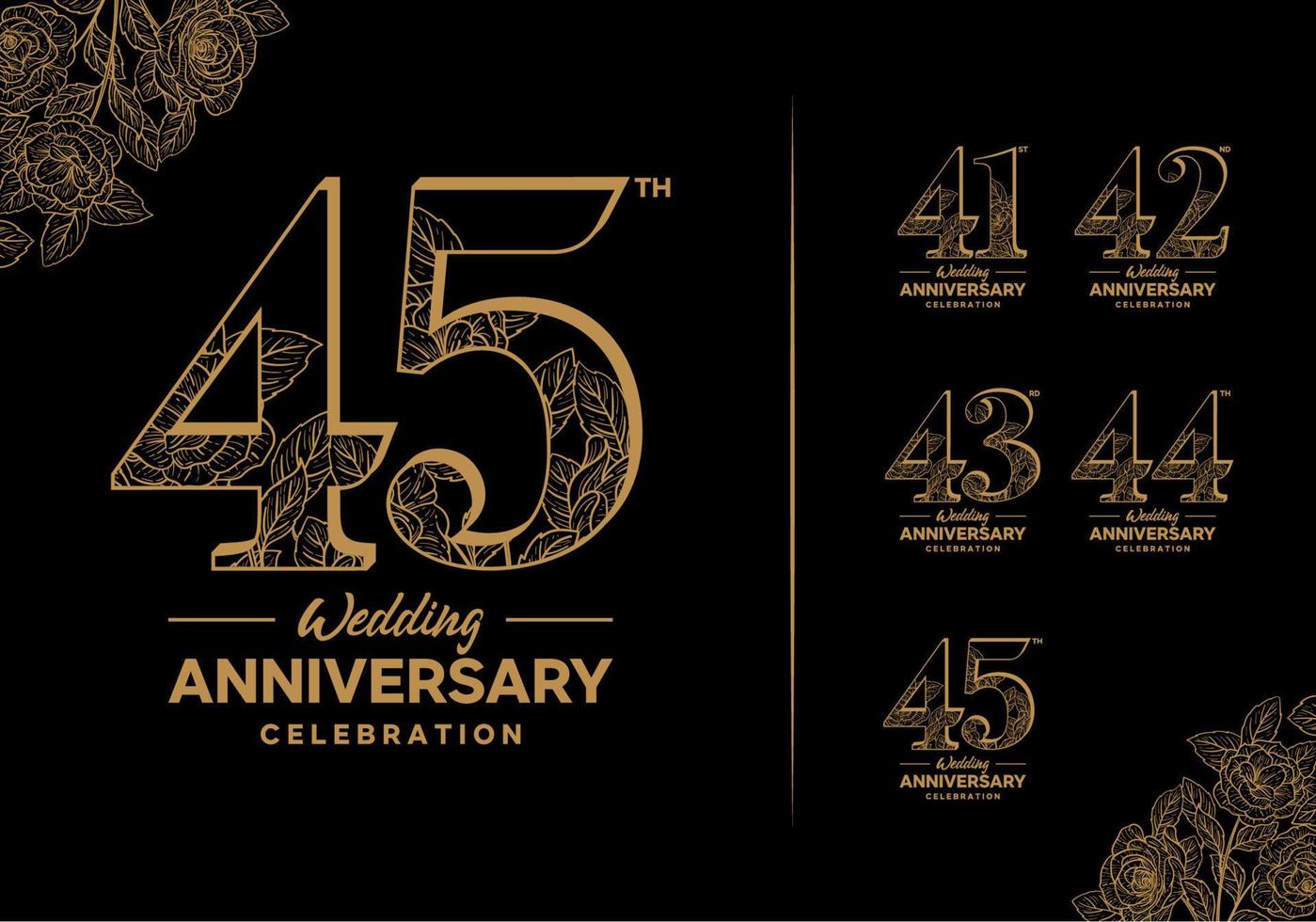 årsdag logotyp uppsättning med blomma element 41, 42, 43, 44, 45 vektor