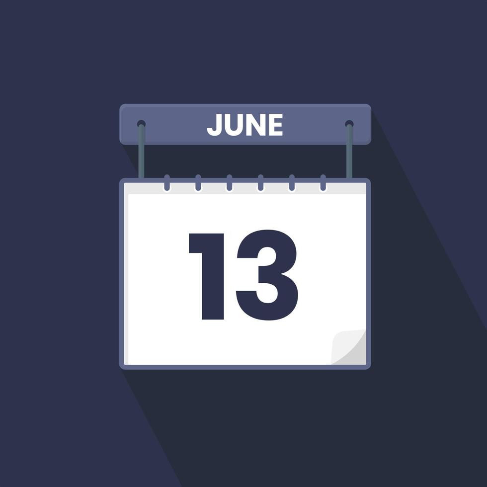 13: e juni kalender ikon. juni 13 kalender datum månad ikon vektor illustratör