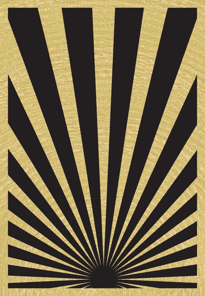 Vintage-Poster mit Sonnendurchbruch-Streifen in Schwarz und Goldfolie mit Strahlen unten zentriert. Retro-inspirierte Grunge-Sonne platzt vertikale Plakatvorlage. vektor
