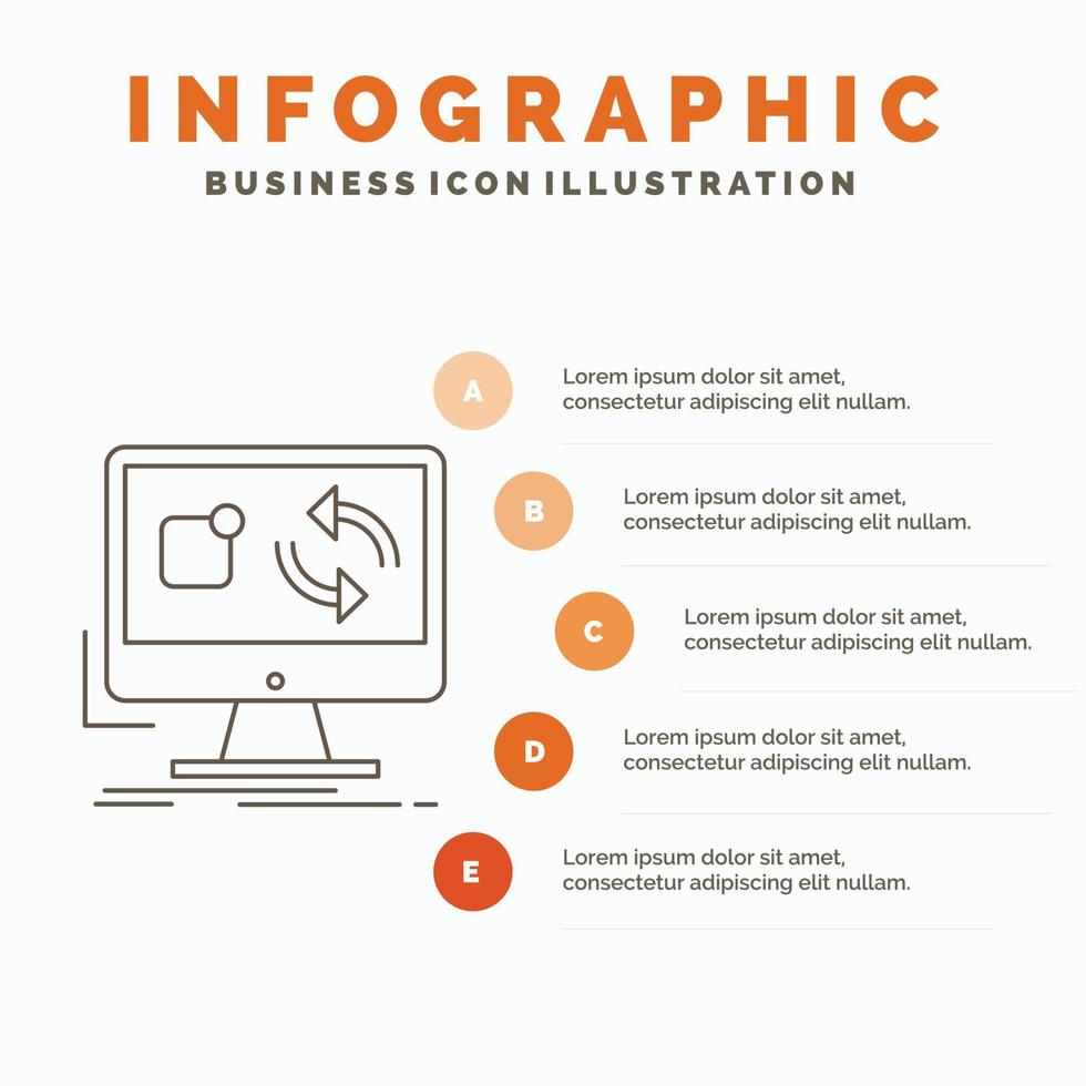 uppdatering. app. Ansökan. Installera. synkronisera infographics mall för hemsida och presentation. linje grå ikon med orange infographic stil vektor illustration