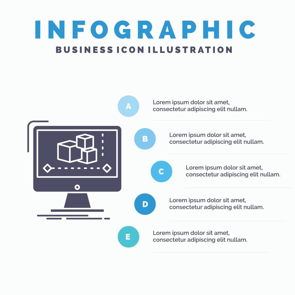 Animation. Computer. Editor. Monitor. Software-Infografik-Vorlage für Website und Präsentation. Glyph graues Symbol mit blauer Infografik-Stil-Vektorillustration. vektor