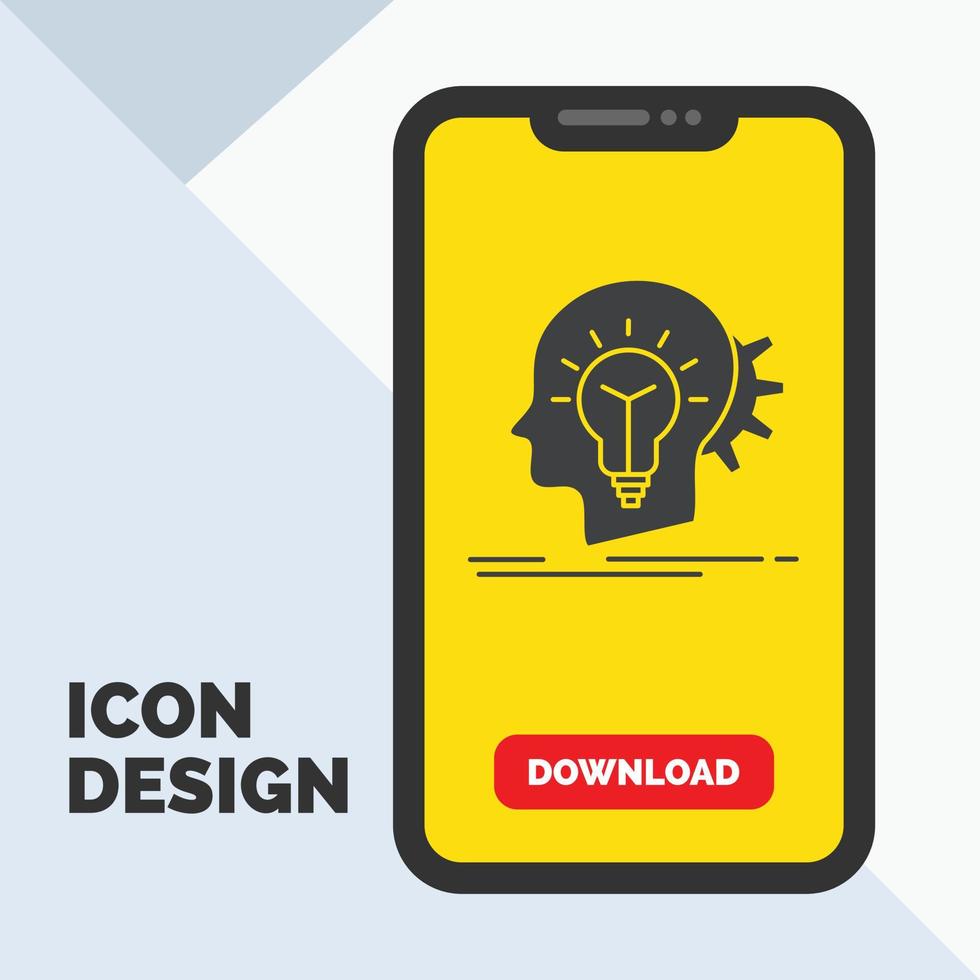 kreativ. Kreativität. Kopf. Idee. Denkendes Glyphen-Symbol in Mobile für Download-Seite. gelber Hintergrund vektor