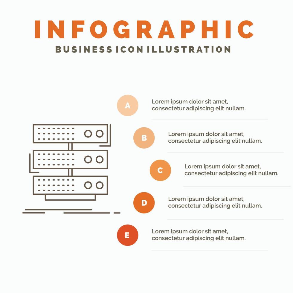 server. lagring. kuggstång. databas. data infographics mall för hemsida och presentation. linje grå ikon med orange infographic stil vektor illustration