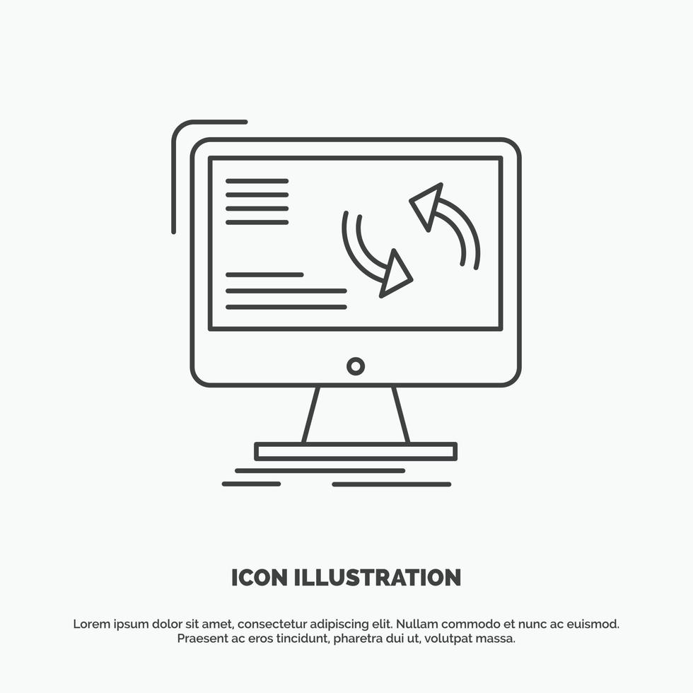 synkronisering. synkronisera. information. data. dator ikon. linje vektor grå symbol för ui och ux. hemsida eller mobil Ansökan